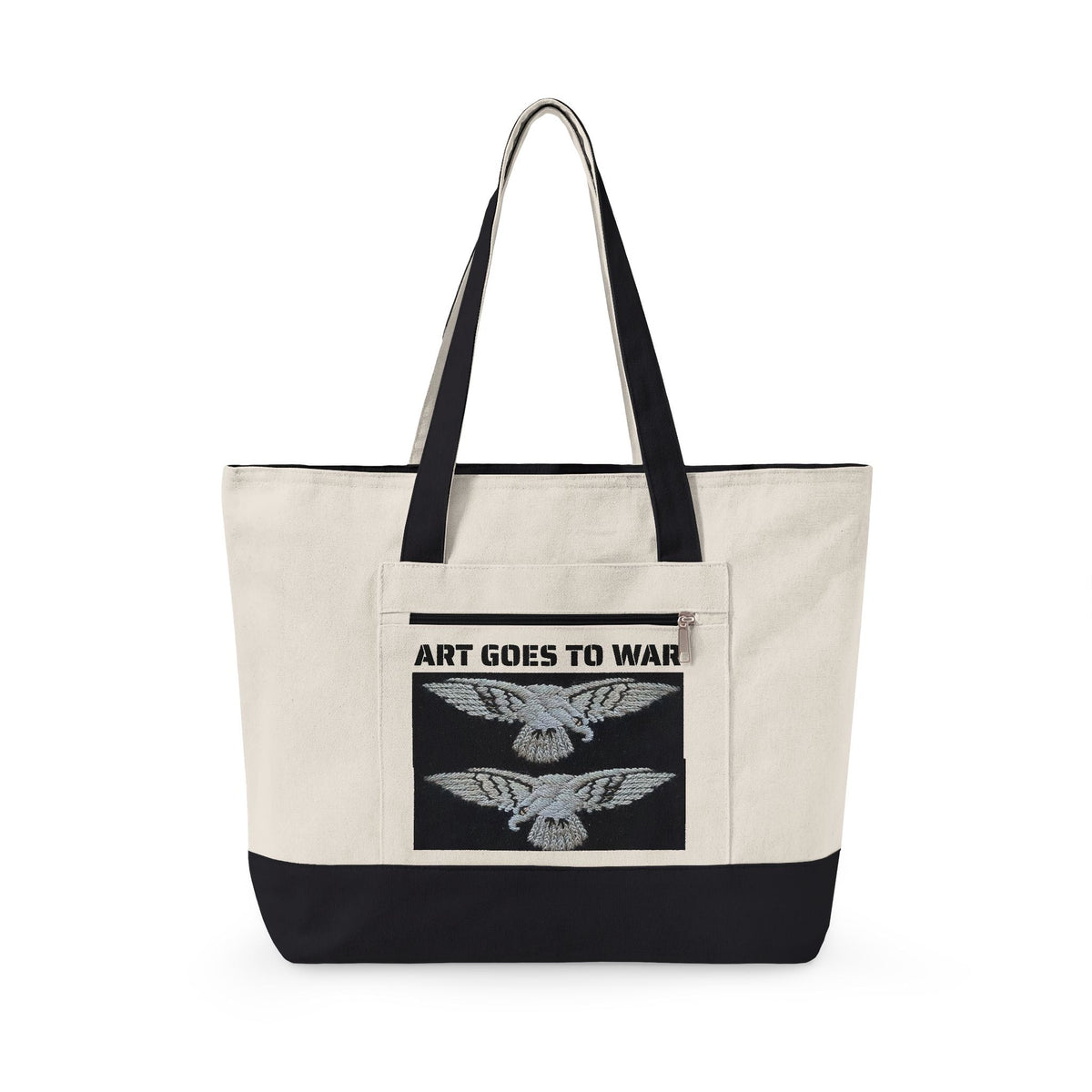 Canvas Tote Bag — "Art Goes to War" Graphic Zippered Tote — product photograph
