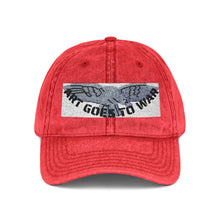 Artwork featuring Cap. Vintage Embroidered Eagle — Distressed Grey Baseball Hat with Blue Royal Air Force "Flying Albatross"