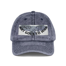 Artwork featuring Cap. Vintage Embroidered Eagle — Distressed Grey Baseball Hat with Blue Royal Air Force "Flying Albatross"
