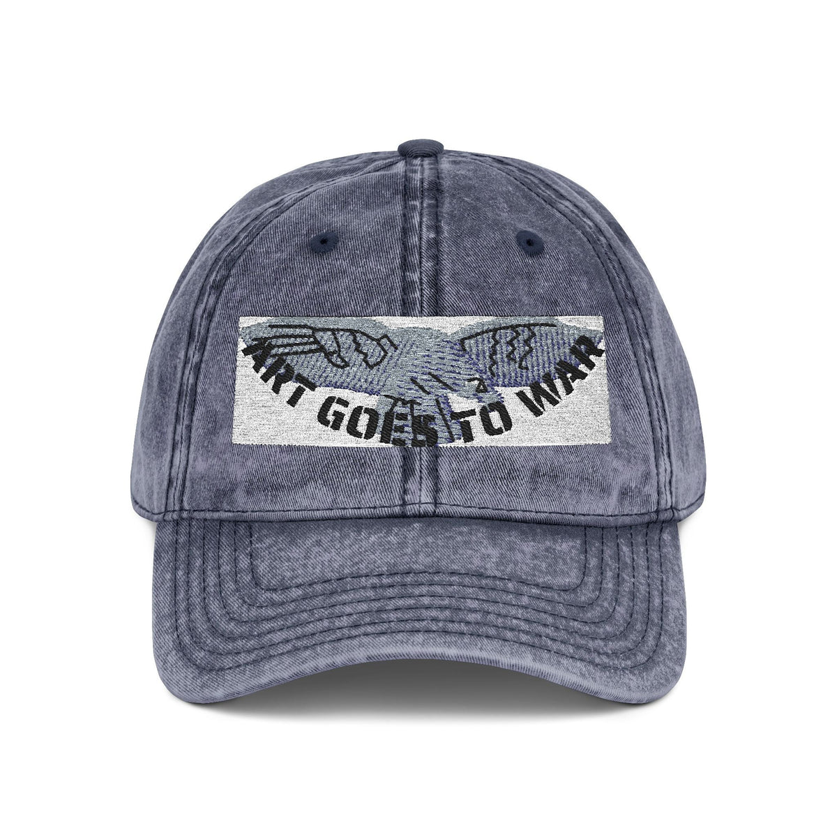 Artwork featuring Cap. Vintage Embroidered Eagle — Distressed Grey Baseball Hat with Blue Royal Air Force "Flying Albatross"