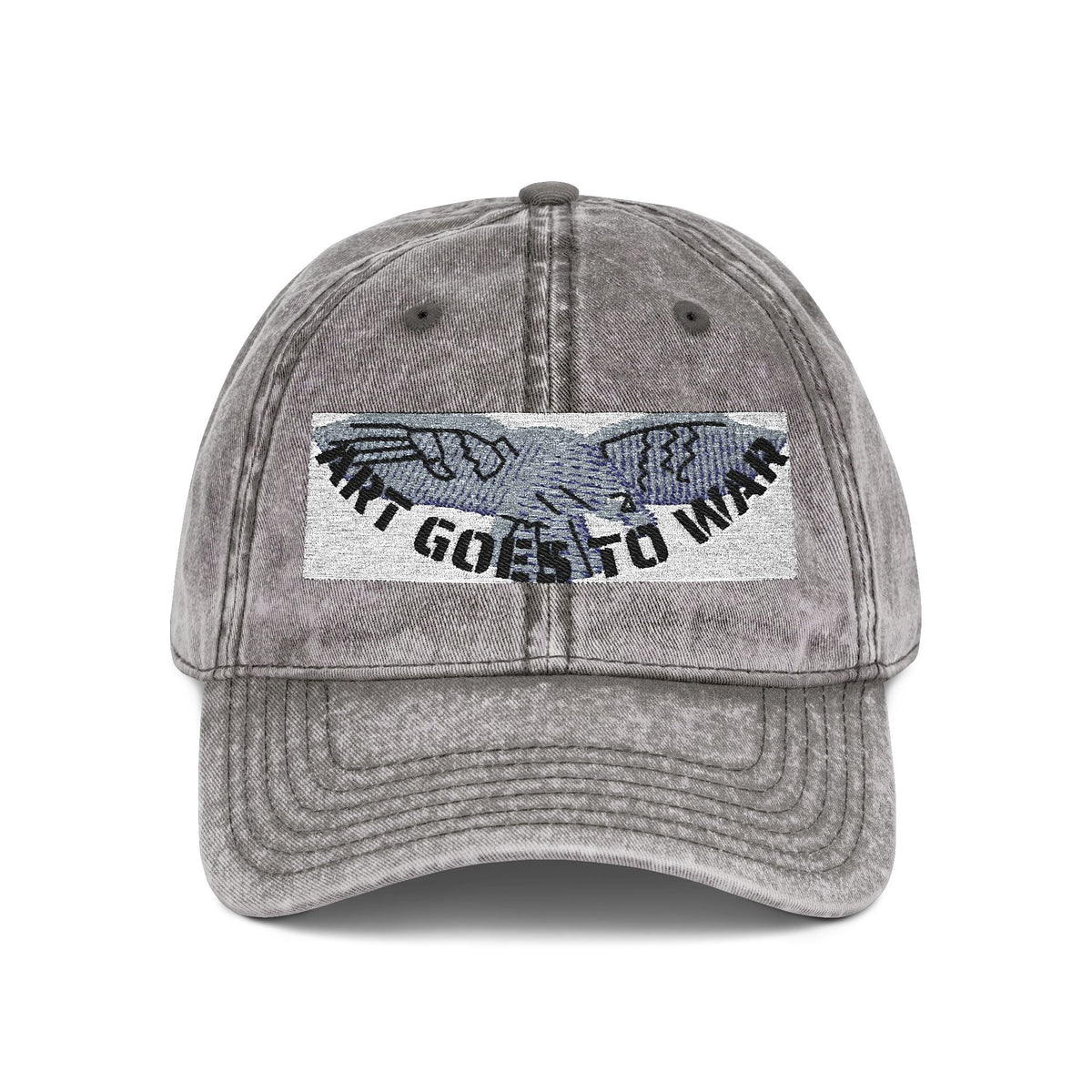 Artwork featuring Cap. Vintage Embroidered Eagle — Distressed Grey Baseball Hat with Blue Royal Air Force "Flying Albatross"