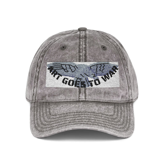 Artwork featuring Cap. Vintage Embroidered Eagle — Distressed Grey Baseball Hat with Blue Royal Air Force "Flying Albatross"