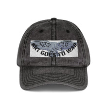 Artwork featuring Cap. Vintage Embroidered Eagle — Distressed Grey Baseball Hat with Blue Royal Air Force "Flying Albatross"