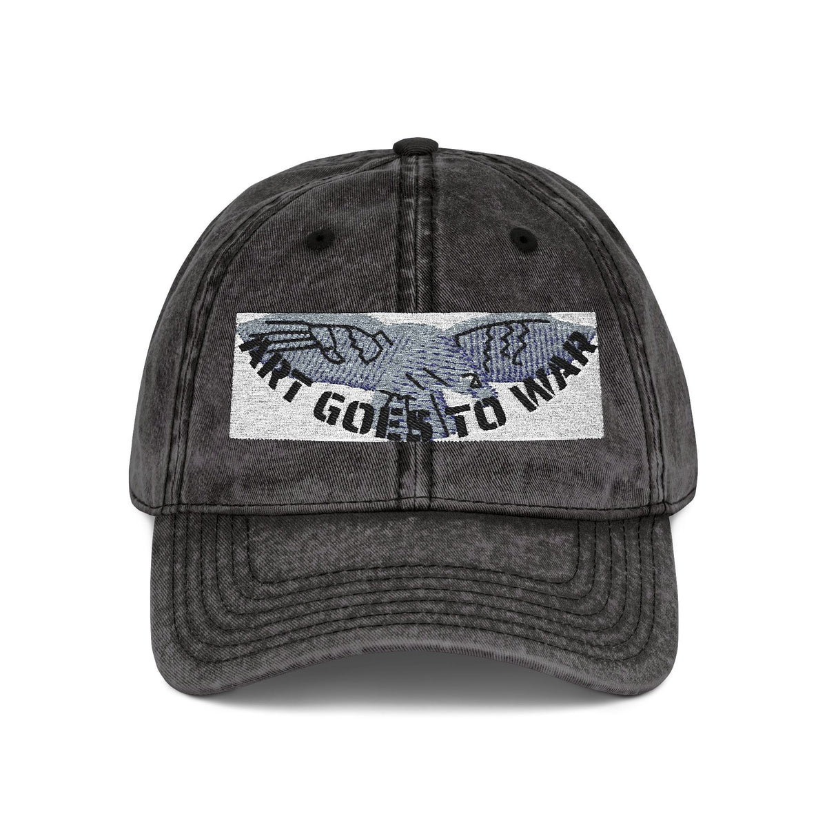 Artwork featuring Cap. Vintage Embroidered Eagle — Distressed Grey Baseball Hat with Blue Royal Air Force "Flying Albatross"