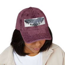 Artwork featuring Cap. Vintage Embroidered Eagle — Distressed Grey Baseball Hat with Blue Royal Air Force "Flying Albatross"