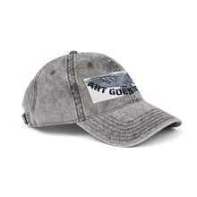Artwork featuring Cap. Vintage Embroidered Eagle — Distressed Grey Baseball Hat with Blue Royal Air Force "Flying Albatross"