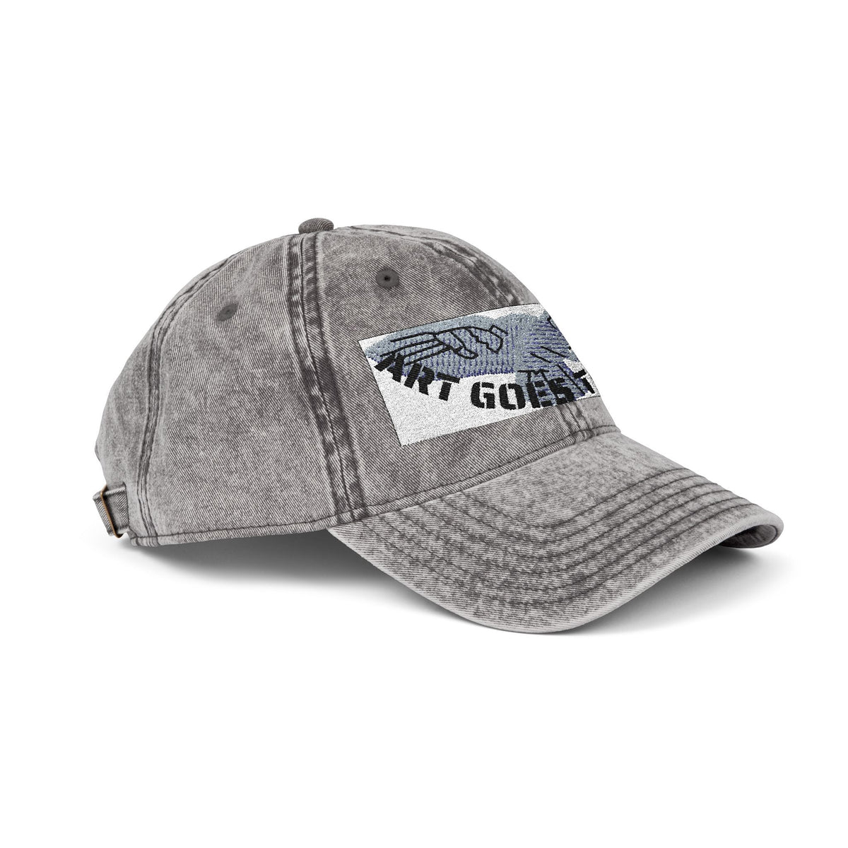 Artwork featuring Cap. Vintage Embroidered Eagle — Distressed Grey Baseball Hat with Blue Royal Air Force "Flying Albatross"
