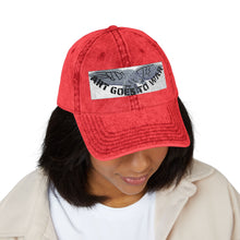Artwork featuring Cap. Vintage Embroidered Eagle — Distressed Grey Baseball Hat with Blue Royal Air Force "Flying Albatross"