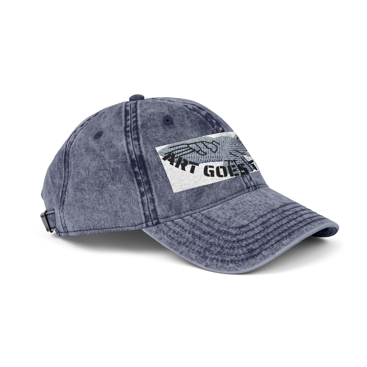 Artwork featuring Cap. Vintage Embroidered Eagle — Distressed Grey Baseball Hat with Blue Royal Air Force "Flying Albatross"