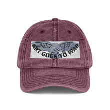 Artwork featuring Cap. Vintage Embroidered Eagle — Distressed Grey Baseball Hat with Blue Royal Air Force "Flying Albatross"