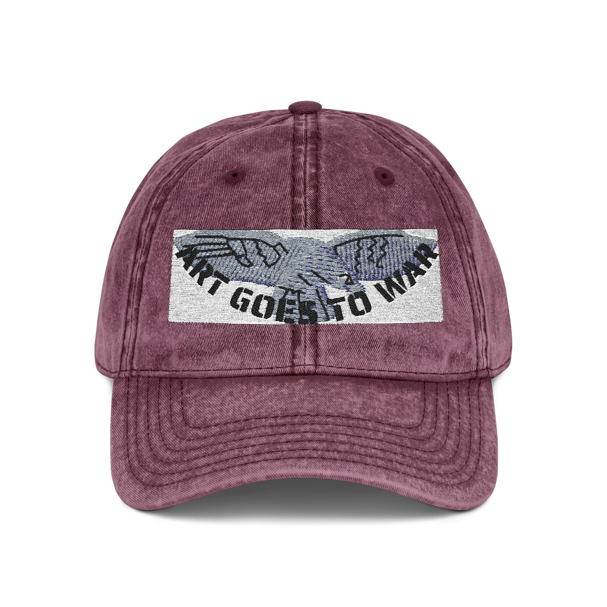 Artwork featuring Cap. Vintage Embroidered Eagle — Distressed Grey Baseball Hat with Blue Royal Air Force "Flying Albatross"