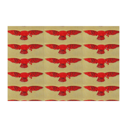 Combed Cotton Fabric by the Yard — Red Flying Owl Pattern on Natural Background - Art goes to War