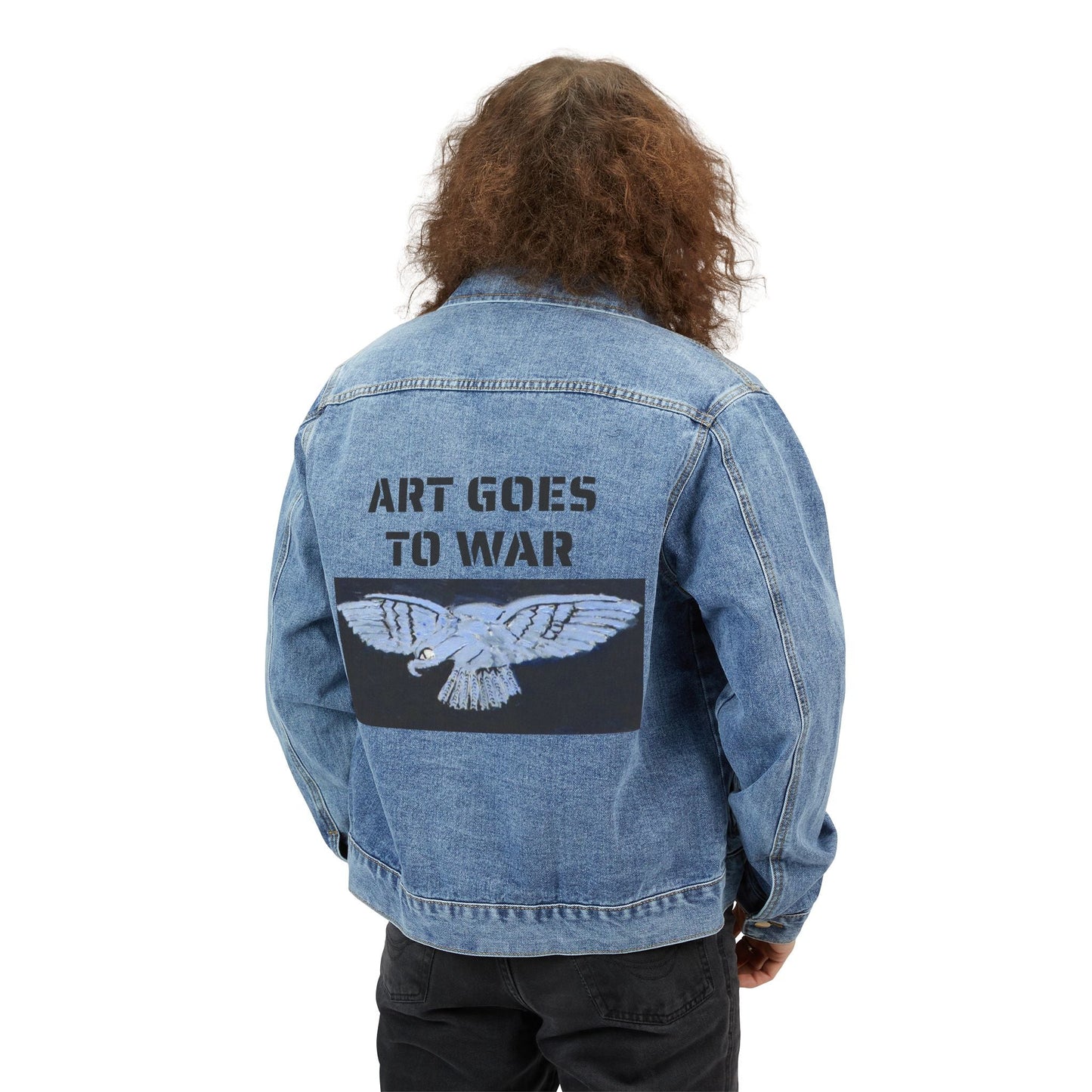 Denim Jacket — 'Art Goes to War' Graphic Back Patch, Vintage-Inspired Streetwear - Art goes to War