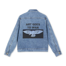 Back view of Denim Jacket — 'Art Goes to War' Graphic Back Patch, Vintage-Inspired Streetwear