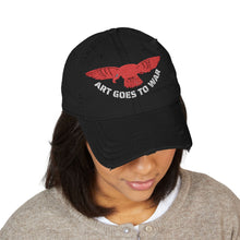 Distressed Embroidered Dad Hat — 'Art Goes to War' Red Eagle — product photograph