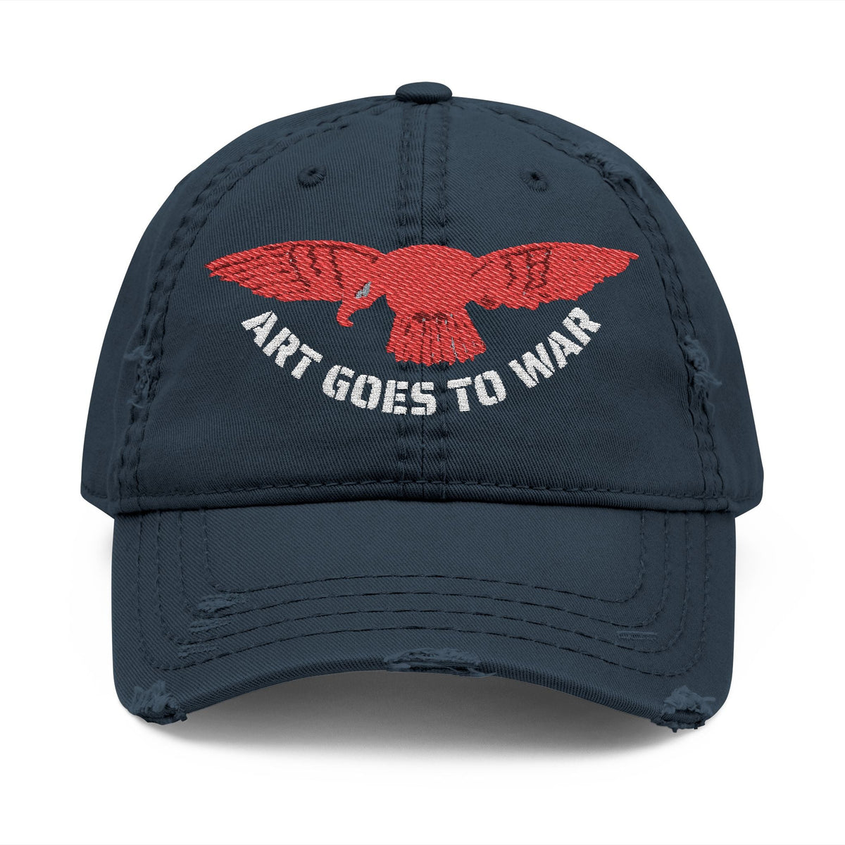 Distressed Embroidered Dad Hat — 'Art Goes to War' Red Eagle — product photograph