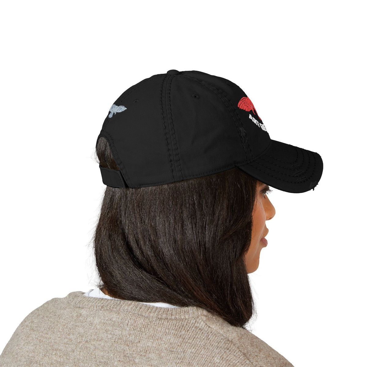 Distressed Embroidered Dad Hat — 'Art Goes to War' Red Eagle — product photograph