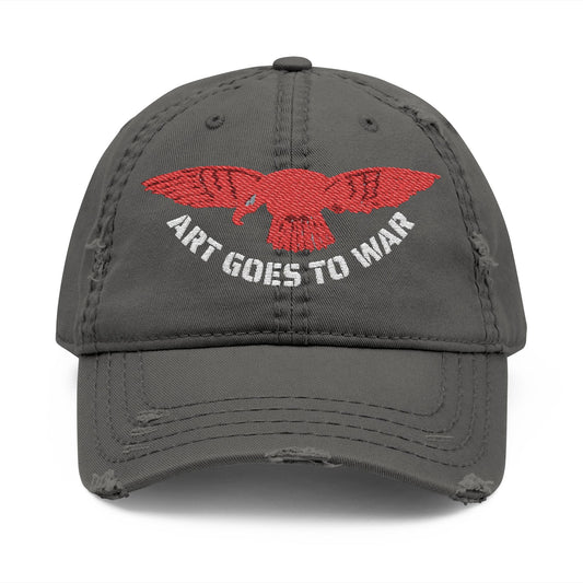 Distressed Embroidered Dad Hat — 'Art Goes to War' Red Eagle — product photograph
