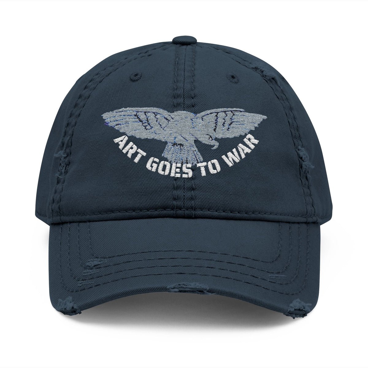 Distressed Embroidered Dad Hat — 'Art Goes to War' Vintage Eagle Cap — product photograph
