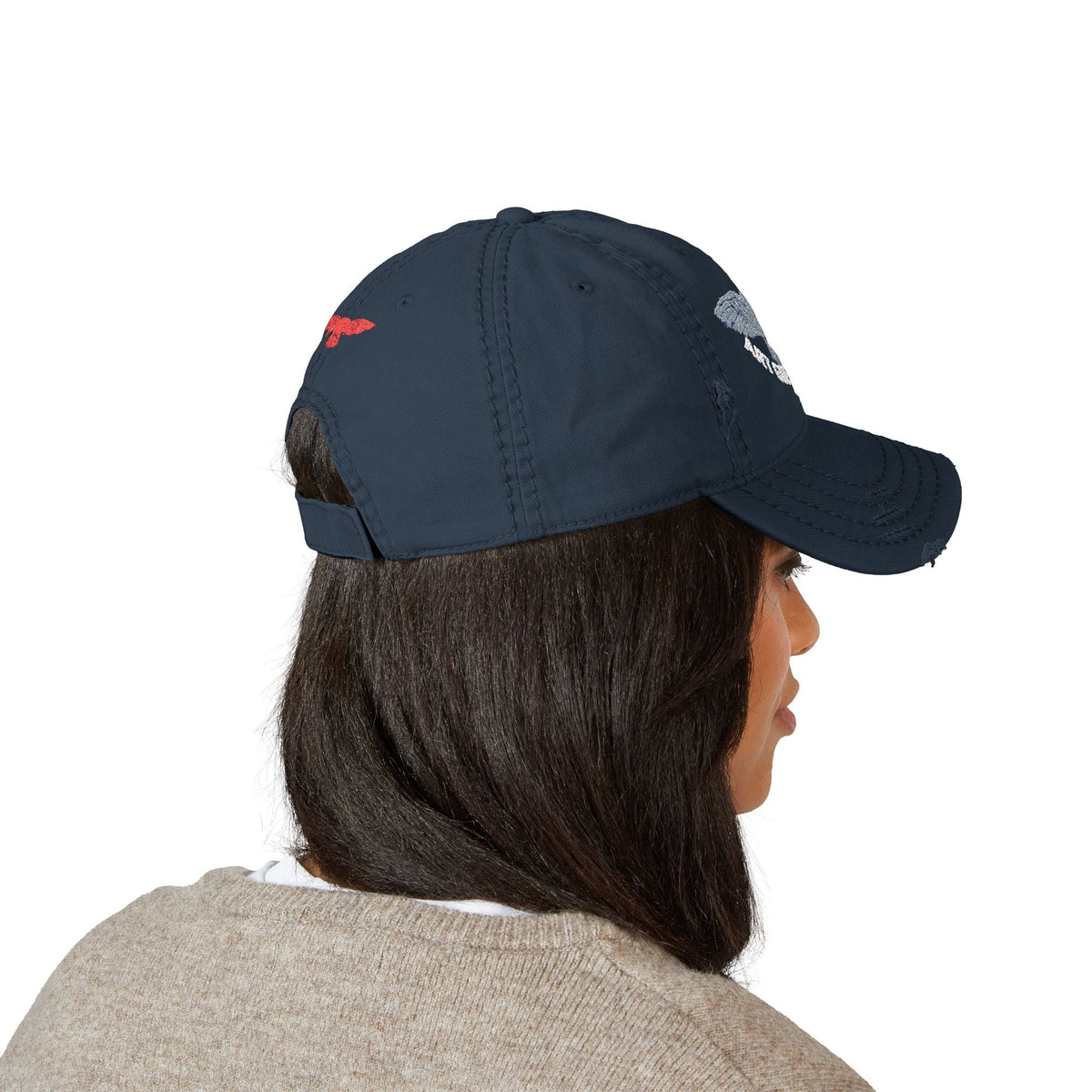 Distressed Embroidered Dad Hat — 'Art Goes to War' Vintage Eagle Cap — product photograph