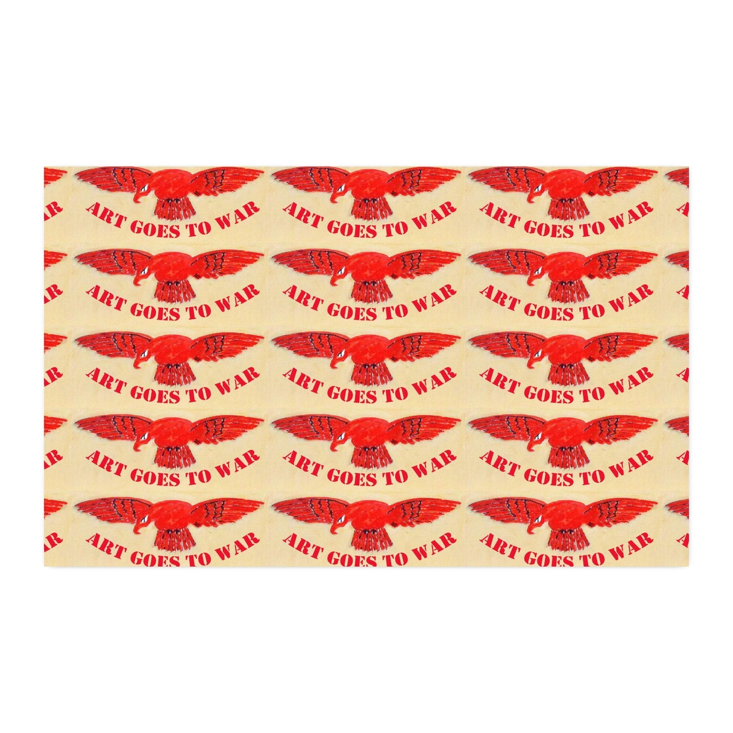 Faux Linen Fabric Yard – Red 'Art Goes to War' Eagle Repeat Print - Art goes to War