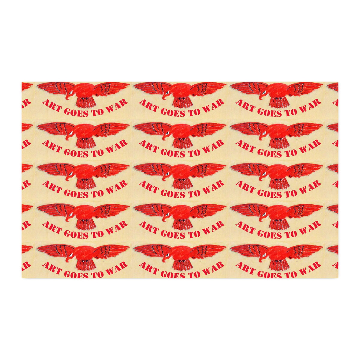 Faux Linen Fabric Yard – Red 'Art Goes to War' Eagle Repeat Print - Art goes to War