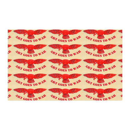 Faux Linen Fabric Yard – Red 'Art Goes to War' Eagle Repeat Print - Art goes to War