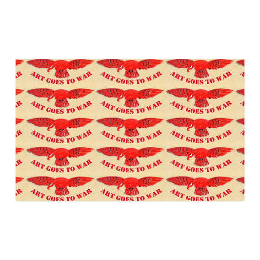 Faux Linen Fabric Yard – Red 'Art Goes to War' Eagle Repeat Print - Art goes to War