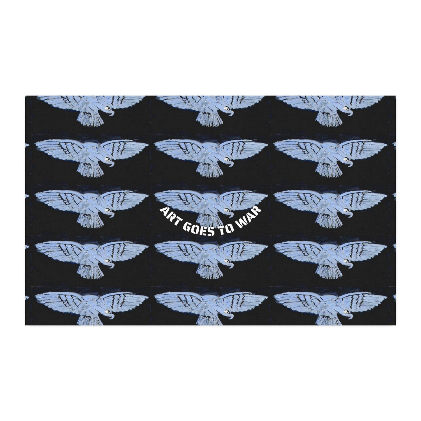 Faux Linen Fabric Yardage — Blue Dove Repeat Print with "Art Goes to War" Accent - Art goes to War