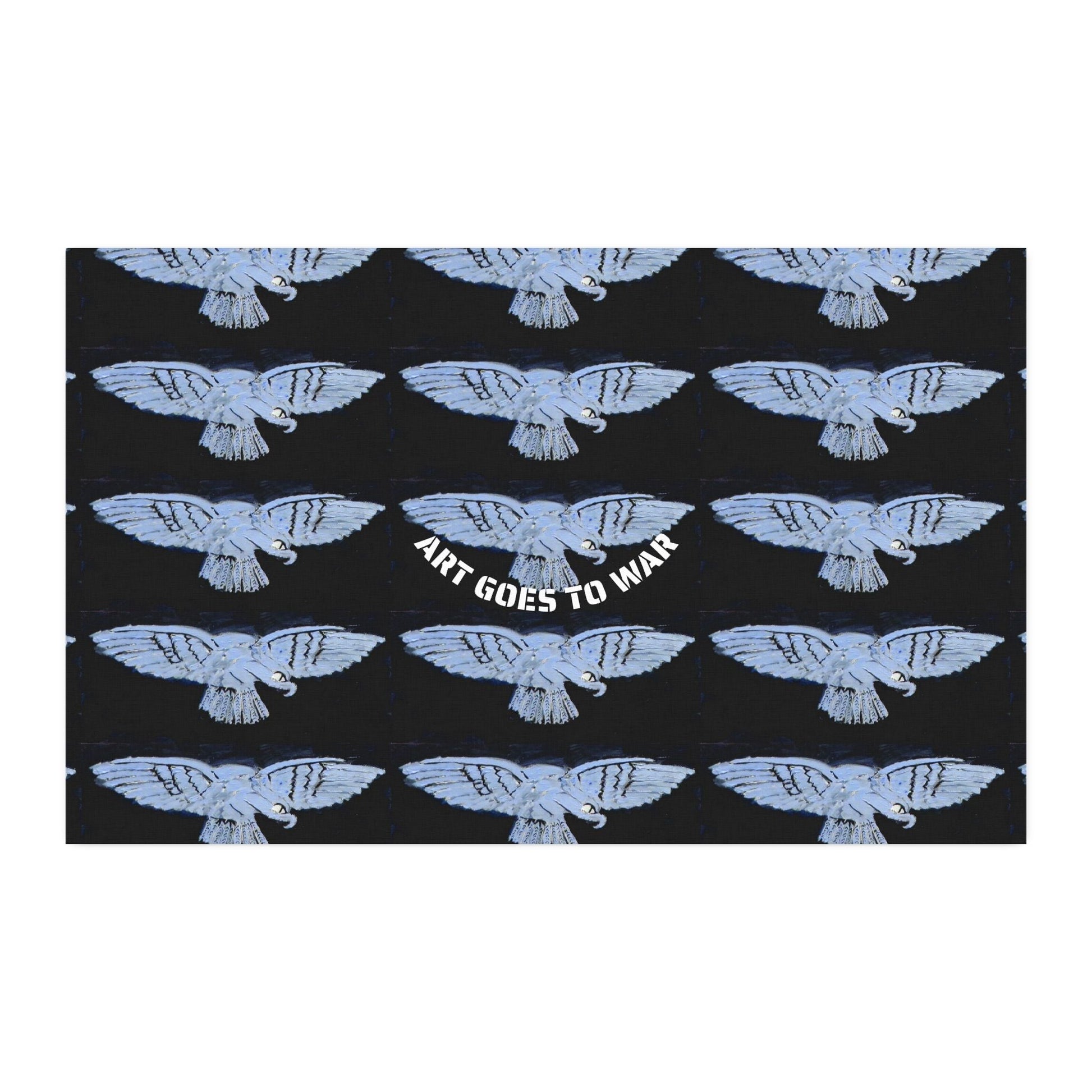 Faux Linen Fabric Yardage — Blue Dove Repeat Print with "Art Goes to War" Accent - Art goes to War