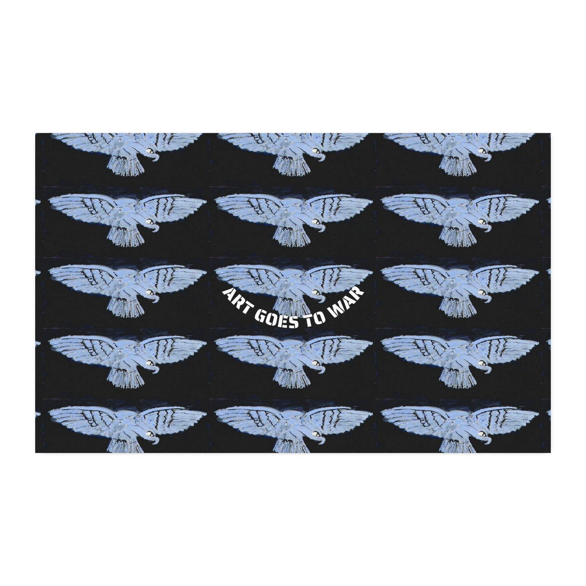 Faux Linen Fabric Yardage — Blue Dove Repeat Print with "Art Goes to War" Accent - Art goes to War
