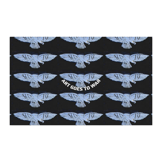 Faux Linen Fabric Yardage — Blue Dove Repeat Print with "Art Goes to War" Accent - Art goes to War