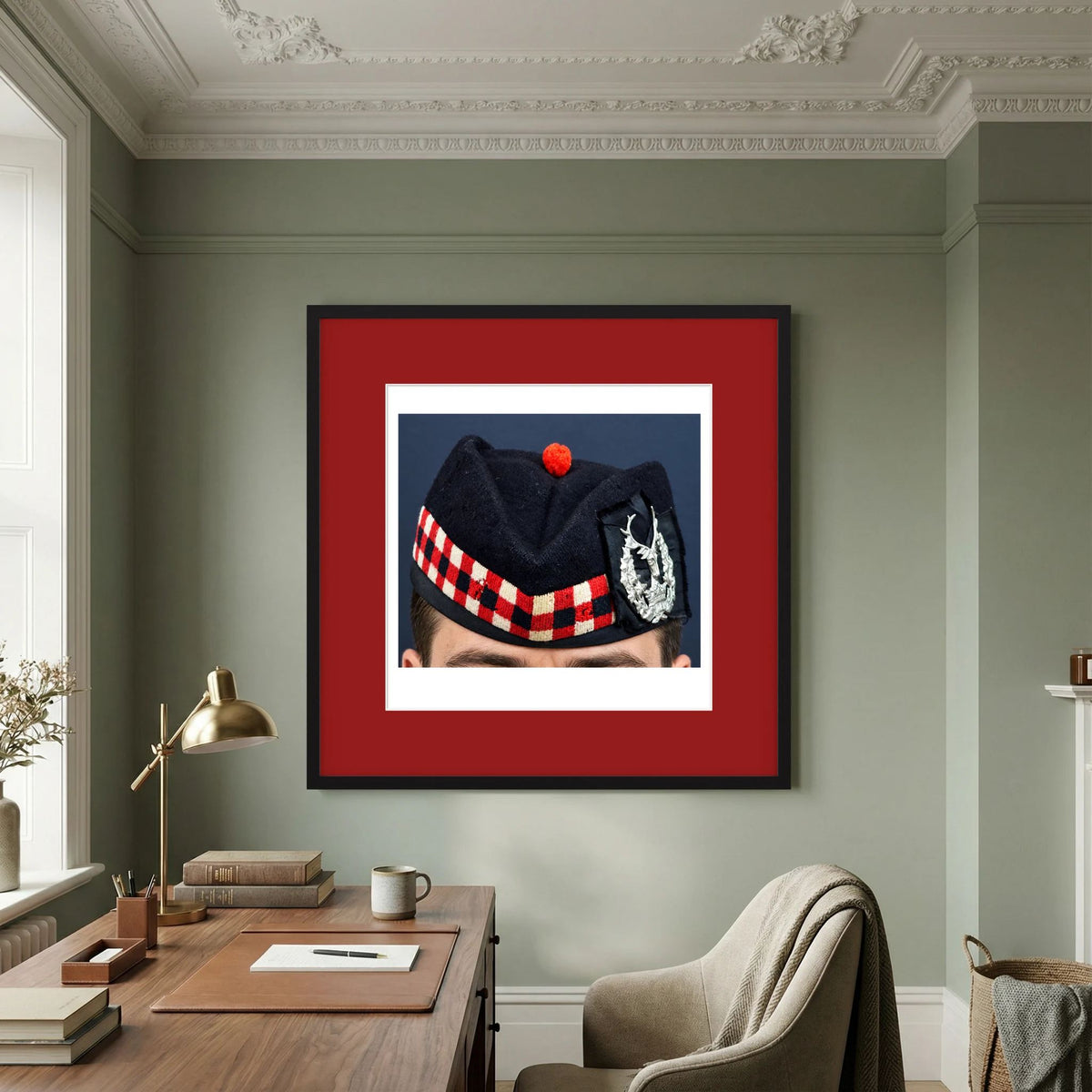 Garrison Cap. Gordon Highlanders Glengarry Side-Cap, WW2 — photograph presentation mockup
