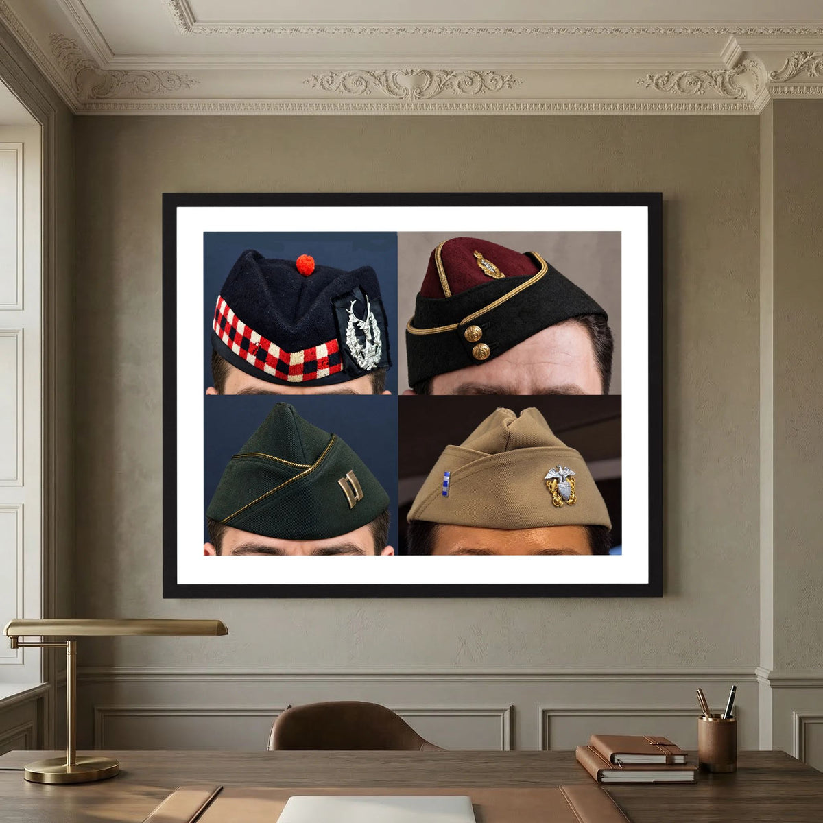Garrison Caps United States and United Kingdom — composite displayed in a black wood frame mockup