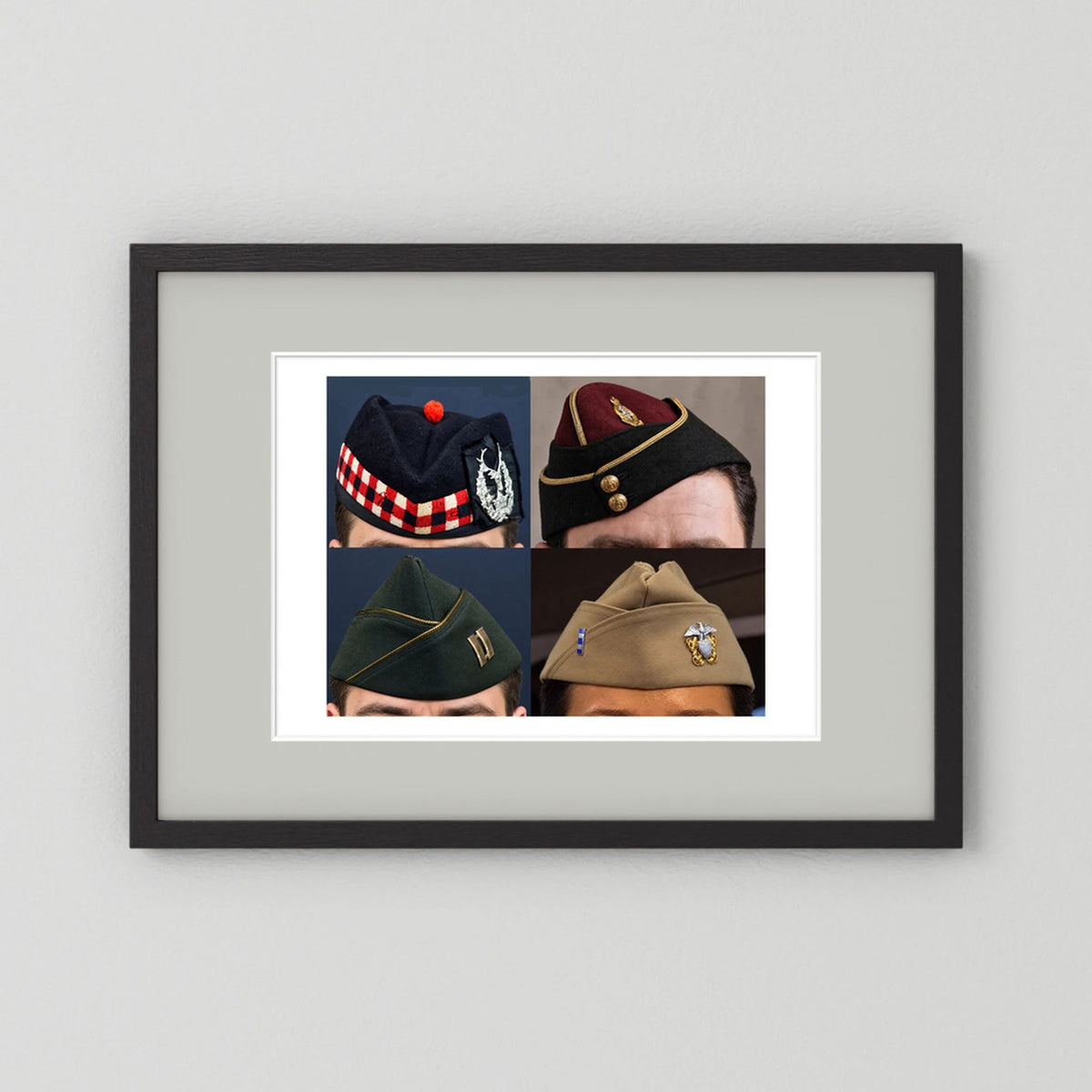 Garrison Caps United States and United Kingdom — composite displayed in a black wood frame mockup