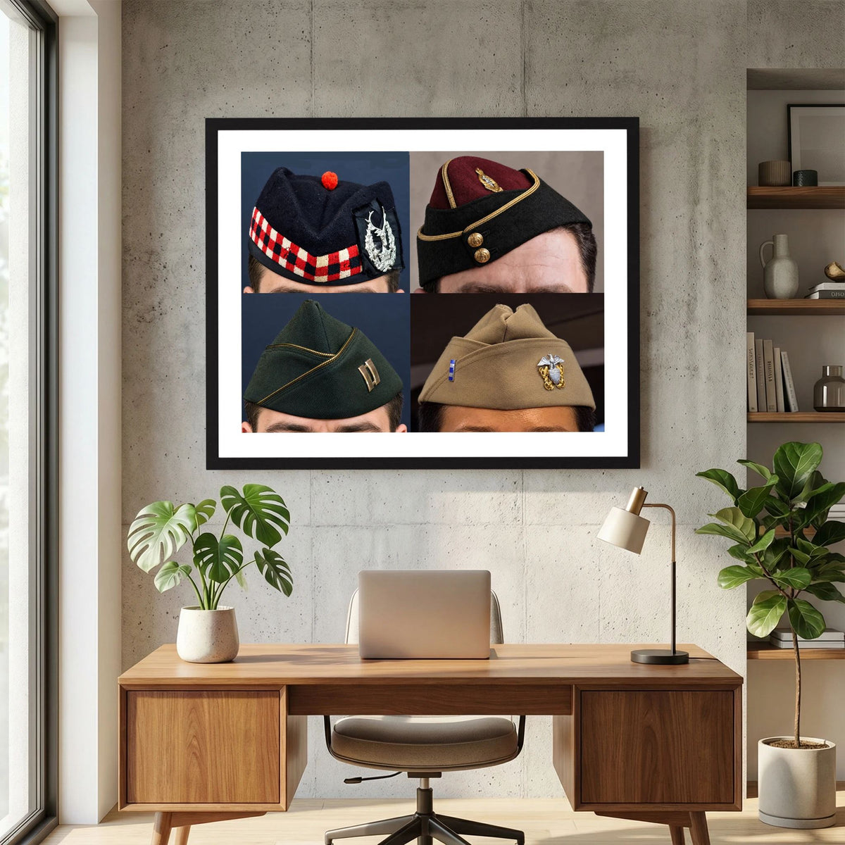 Garrison Caps United States and United Kingdom — composite displayed in a black wood frame mockup