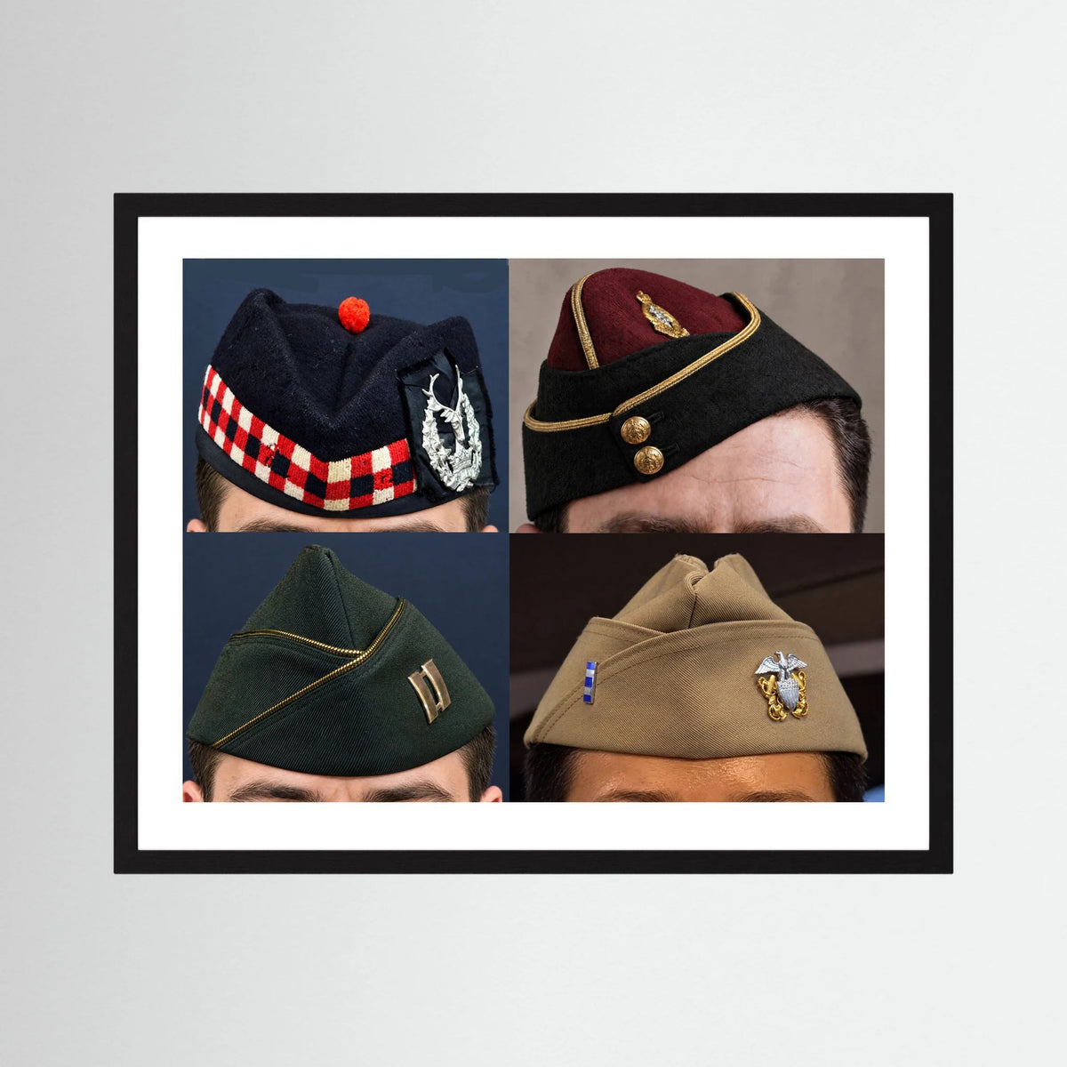 Garrison Caps United States and United Kingdom — composite displayed in a black wood frame mockup