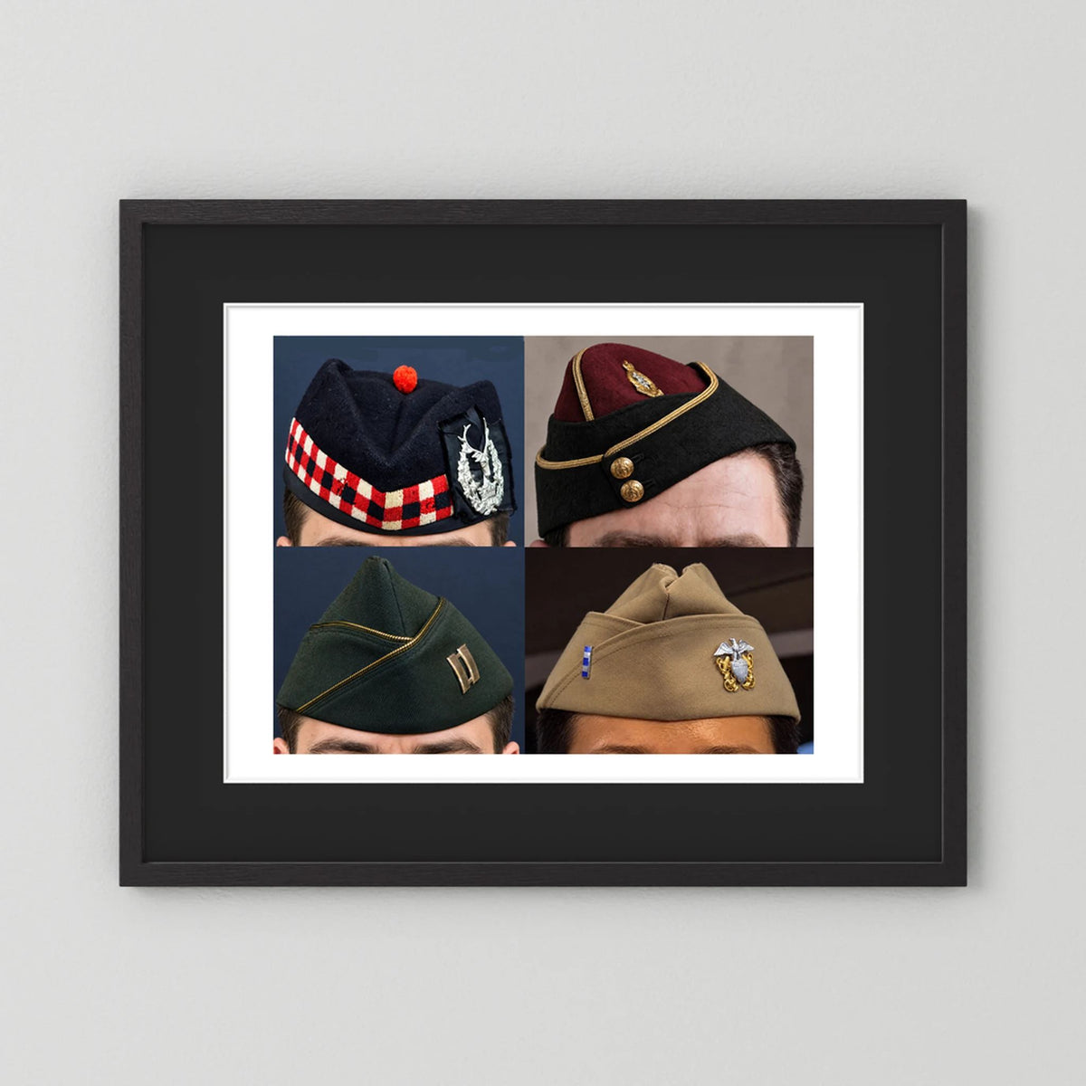 Garrison Caps United States and United Kingdom — composite displayed in a black wood frame mockup