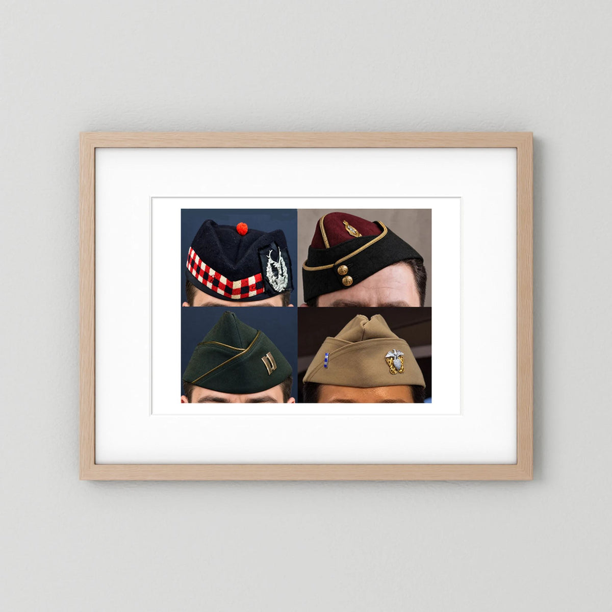 Garrison Caps United States and United Kingdom — composite displayed in a black wood frame mockup