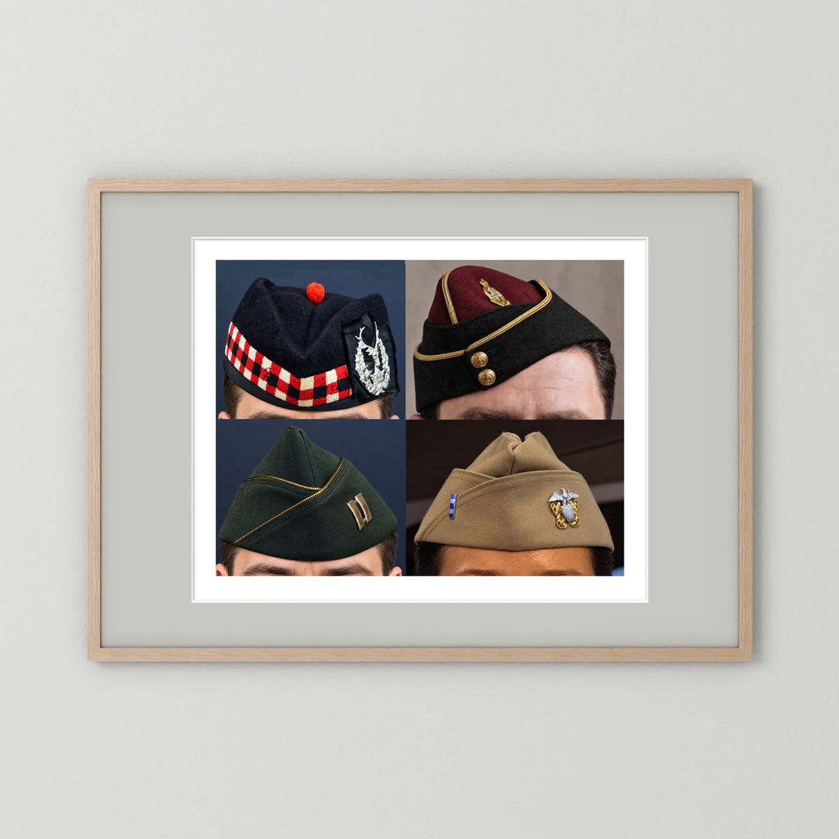 Garrison Caps United States and United Kingdom — composite displayed in a black wood frame mockup