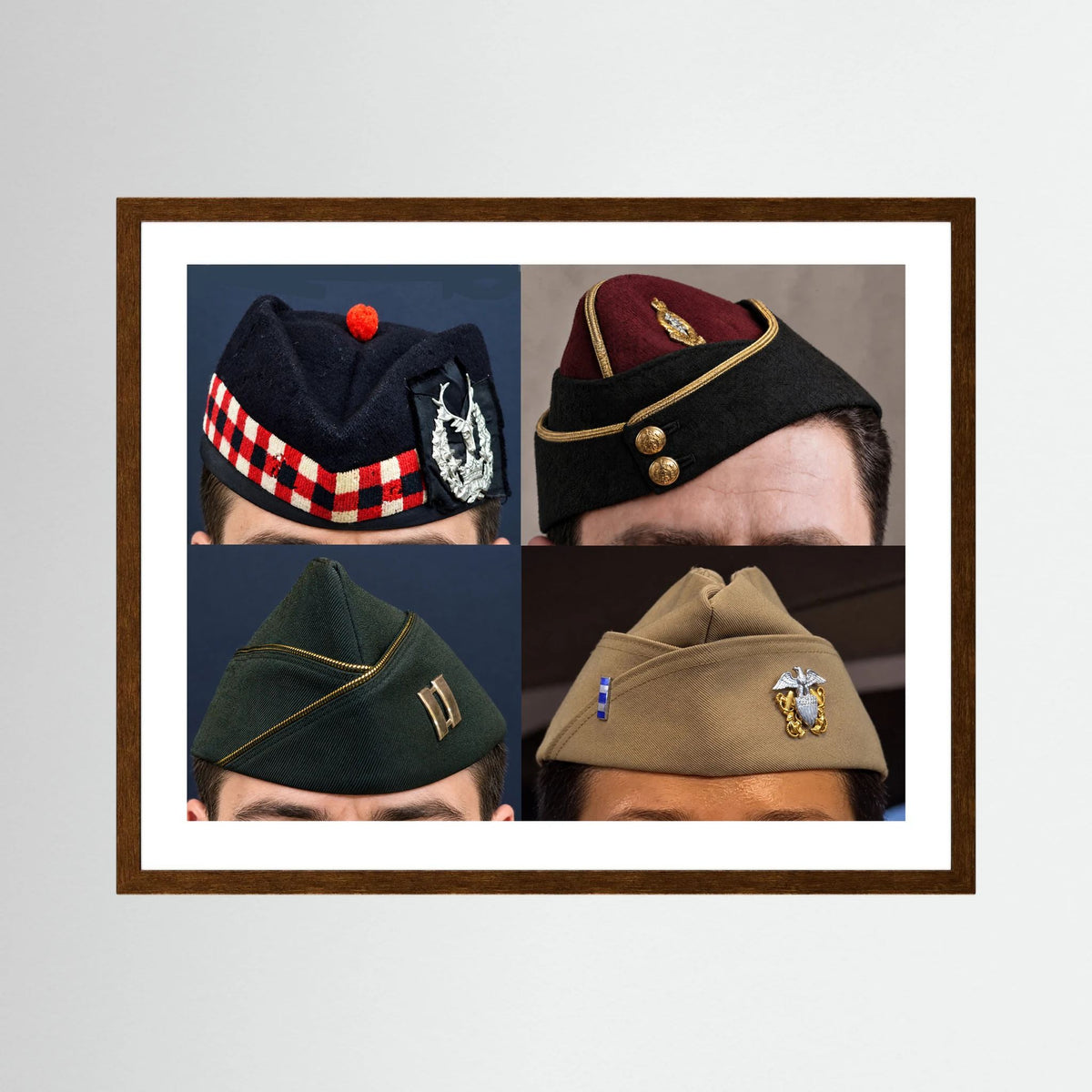 Garrison Caps United States and United Kingdom — composite displayed in a black wood frame mockup