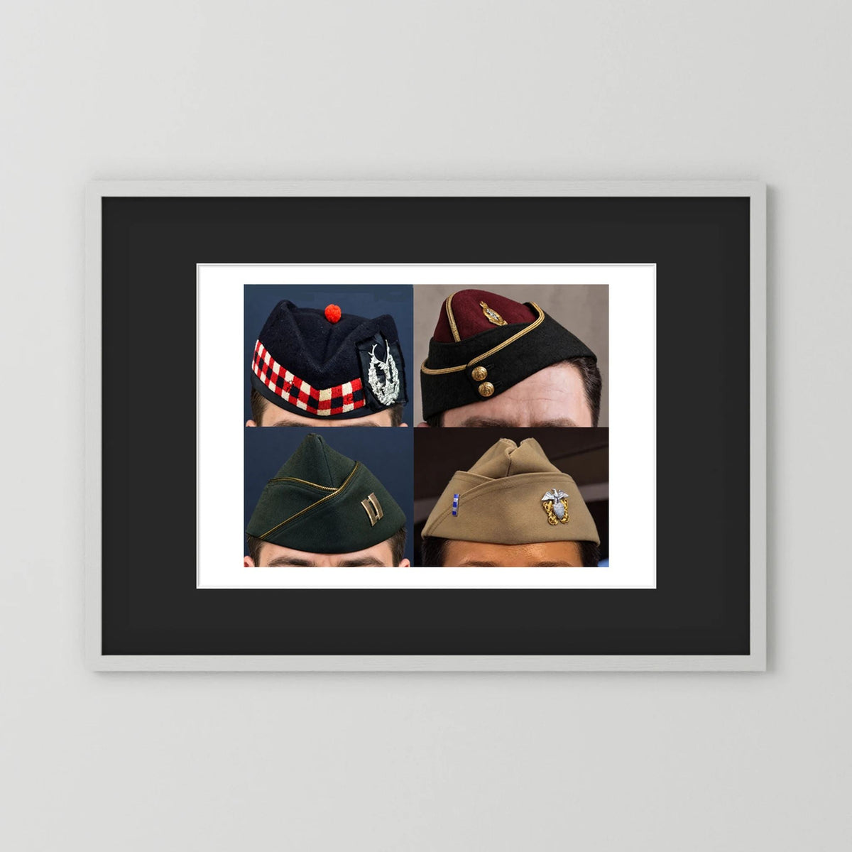 Garrison Caps United States and United Kingdom — composite displayed in a black wood frame mockup
