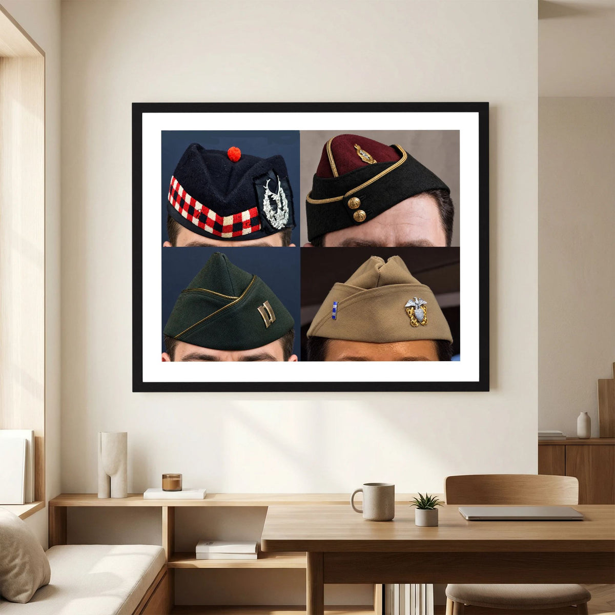 Garrison Caps United States and United Kingdom — composite displayed in a black wood frame mockup