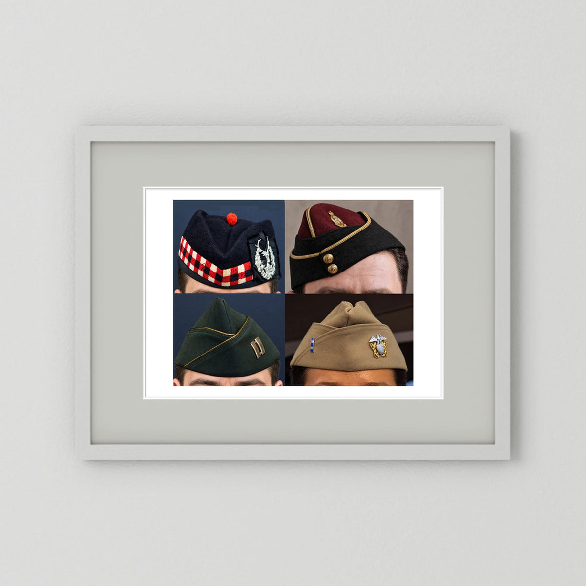 Garrison Caps United States and United Kingdom — composite displayed in a black wood frame mockup