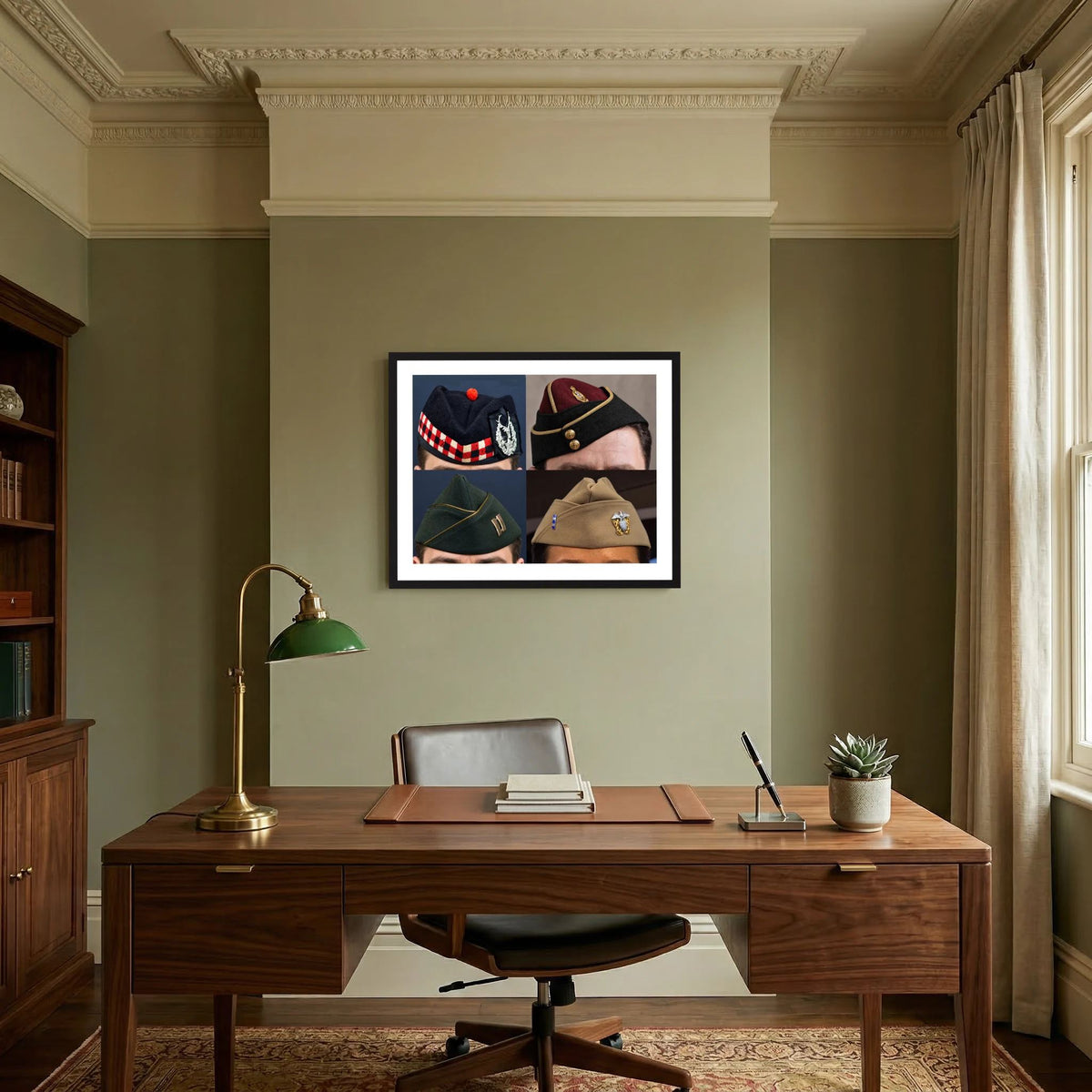 Garrison Caps United States and United Kingdom — composite displayed in a black wood frame mockup