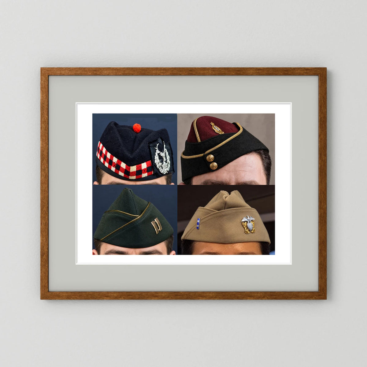 Garrison Caps United States and United Kingdom — composite displayed in a black wood frame mockup