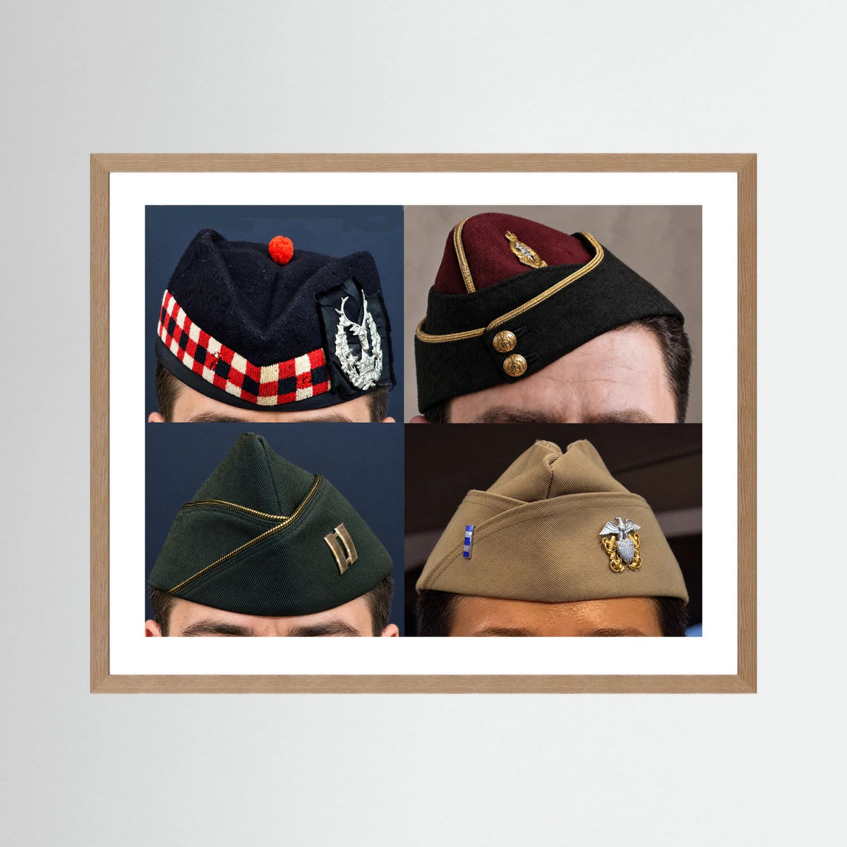Garrison Caps United States and United Kingdom — composite displayed in a black wood frame mockup