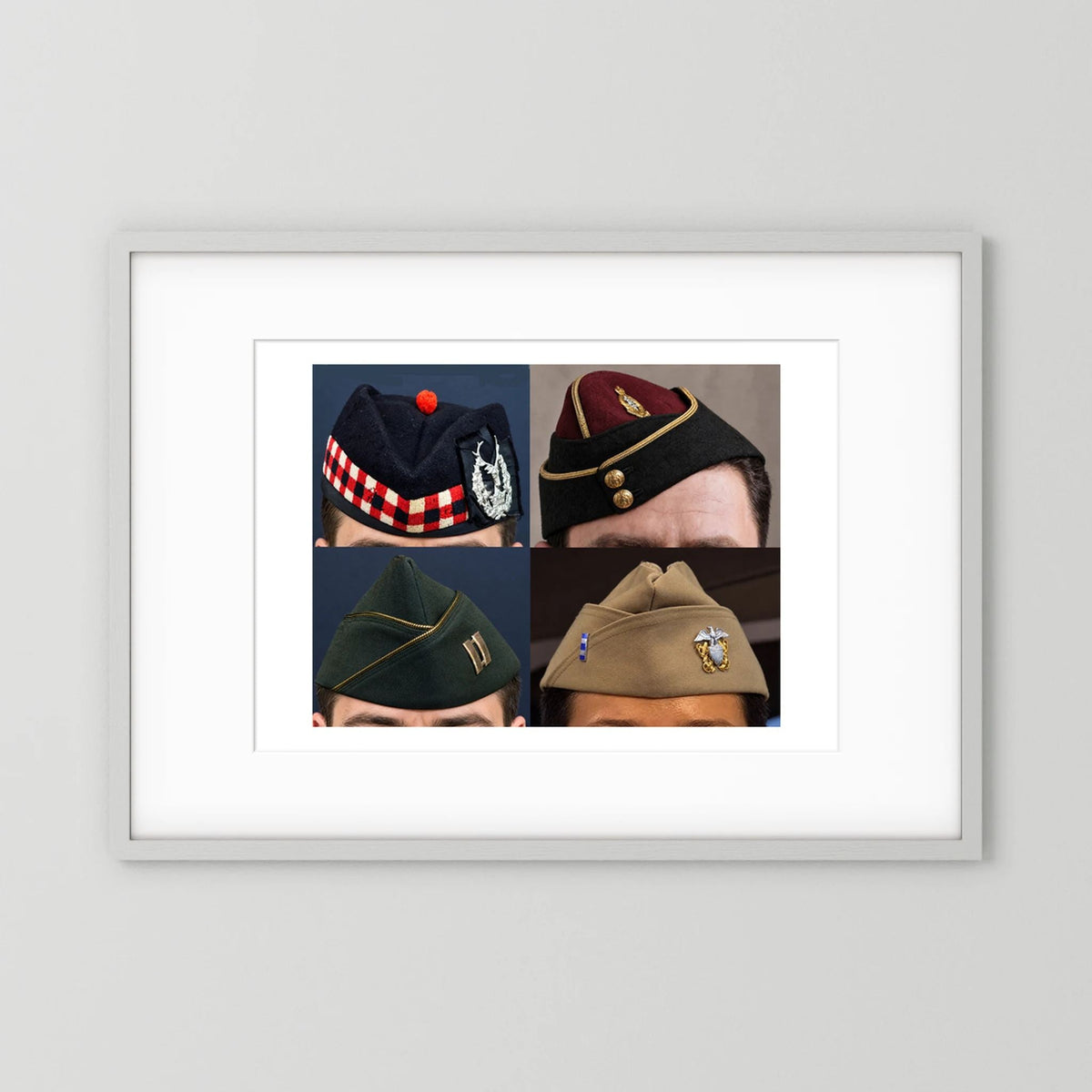 Garrison Caps United States and United Kingdom — composite displayed in a black wood frame mockup