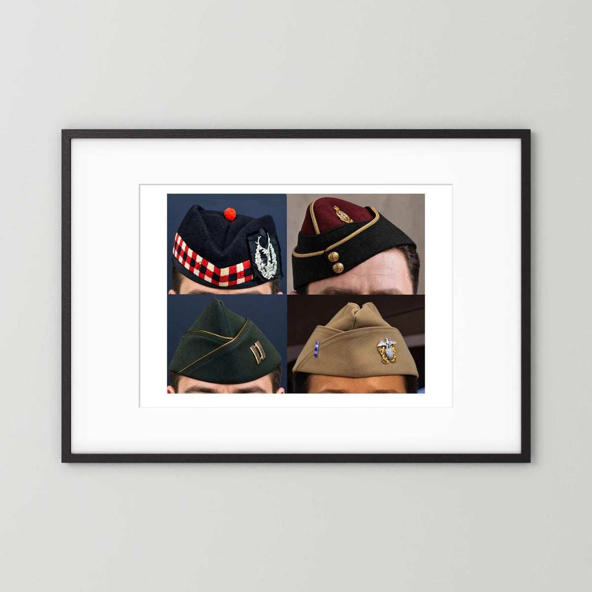 Garrison Caps United States and United Kingdom — composite displayed in a black wood frame mockup