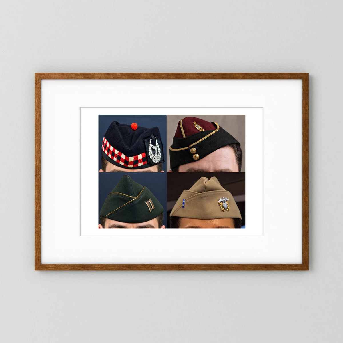 Garrison Caps United States and United Kingdom — composite displayed in a black wood frame mockup